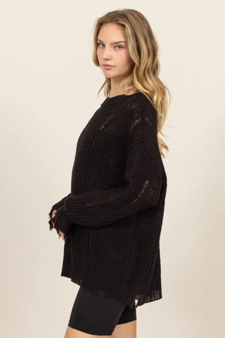 Distressed Long Sleeve Knit Top - Sweater - HYFVE - Winter Collection