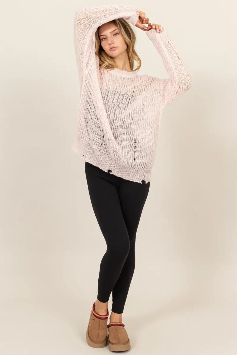 Distressed Long Sleeve Knit Top - Sweater - HYFVE - Winter Collection