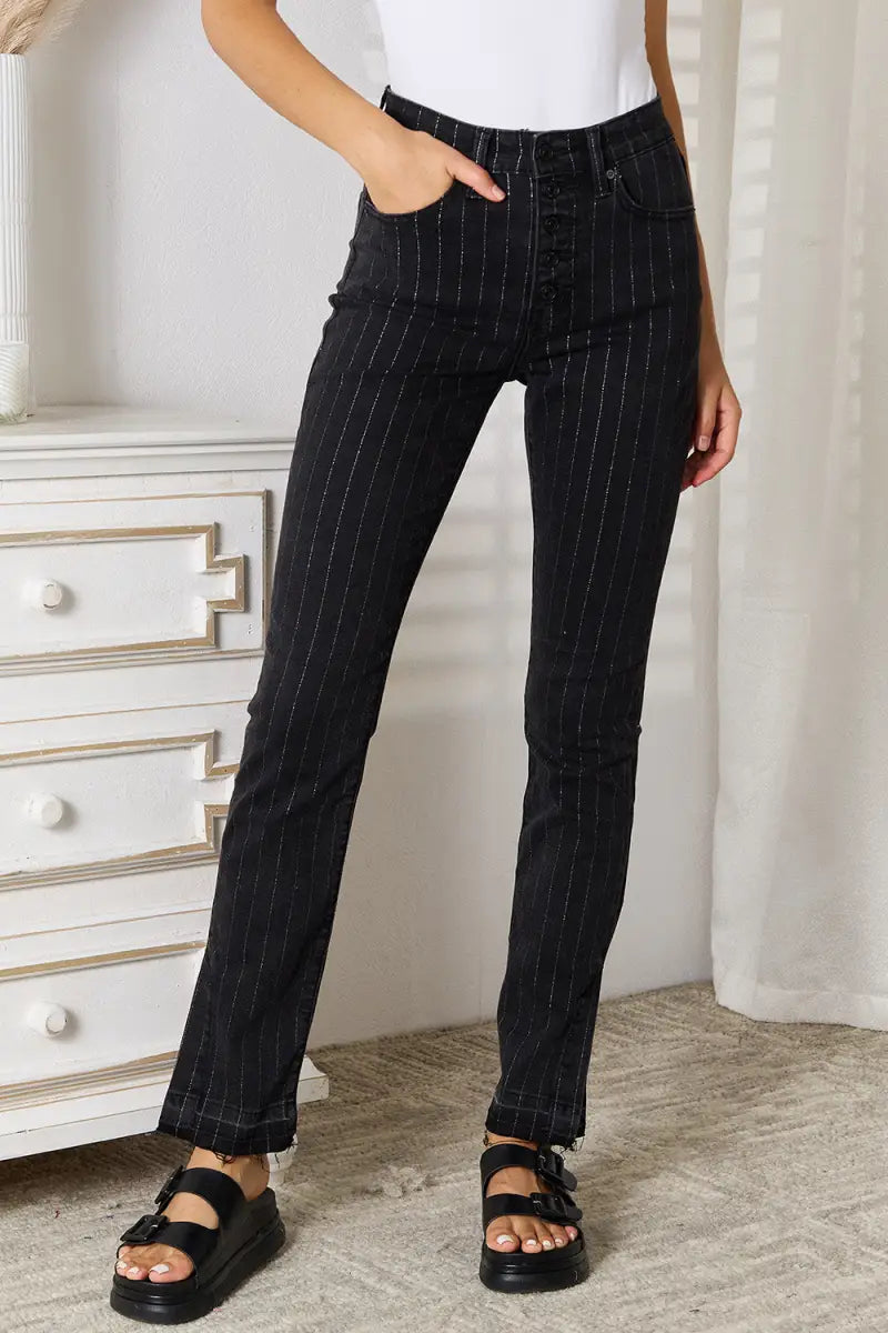 Black / 1(24) - Striped Pants with Pockets - Pants - Kancan - Bottoms