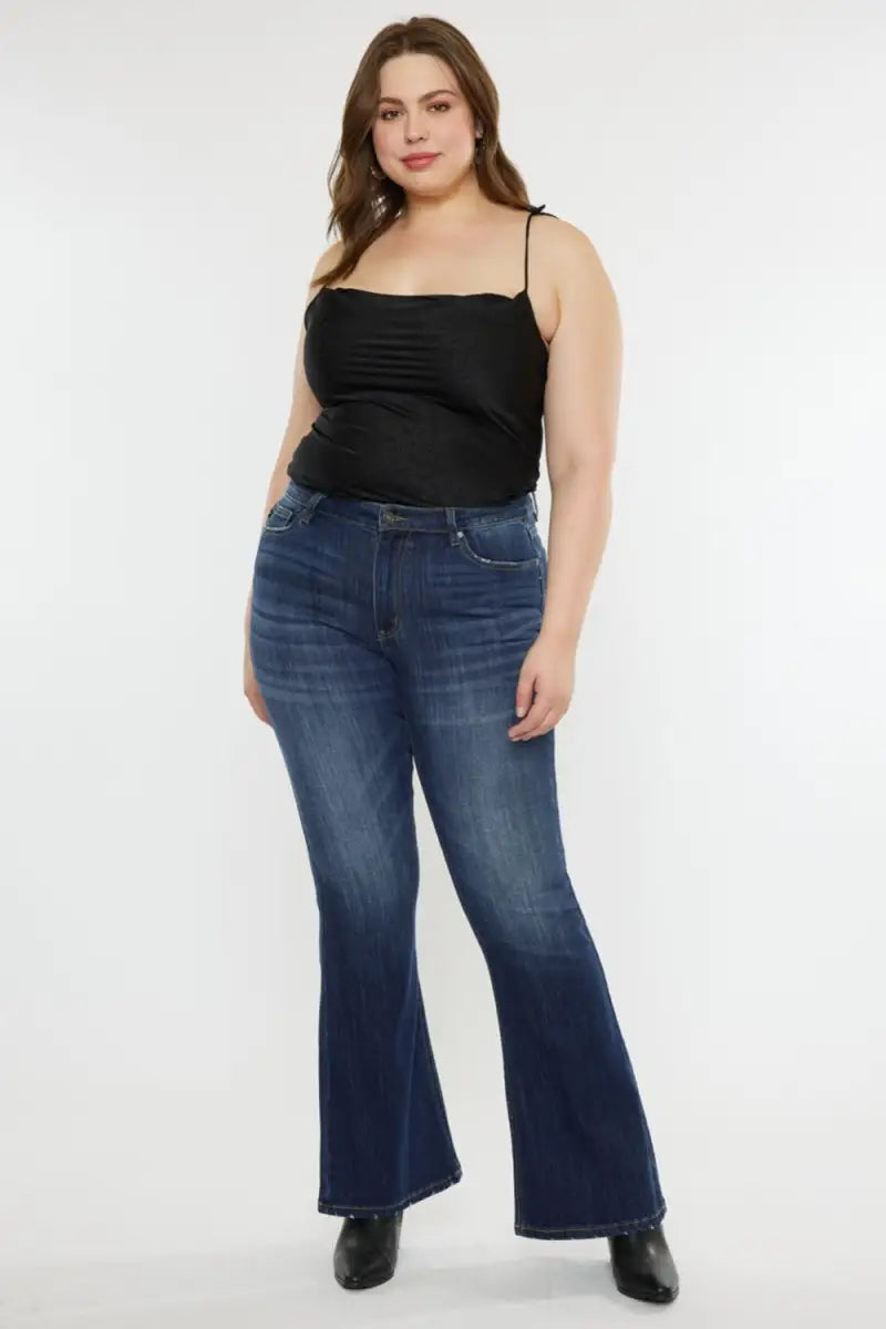 Dark / 1 - Full Size Mid Rise Slim Flare Jeans - Jeans - Kancan - Jeans & Denim