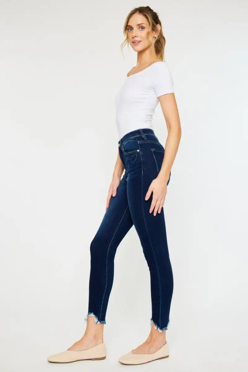 Full Size High Rise Frayed Ankle Skinny Jeans - Jeans - Kancan - Jeans & Denim