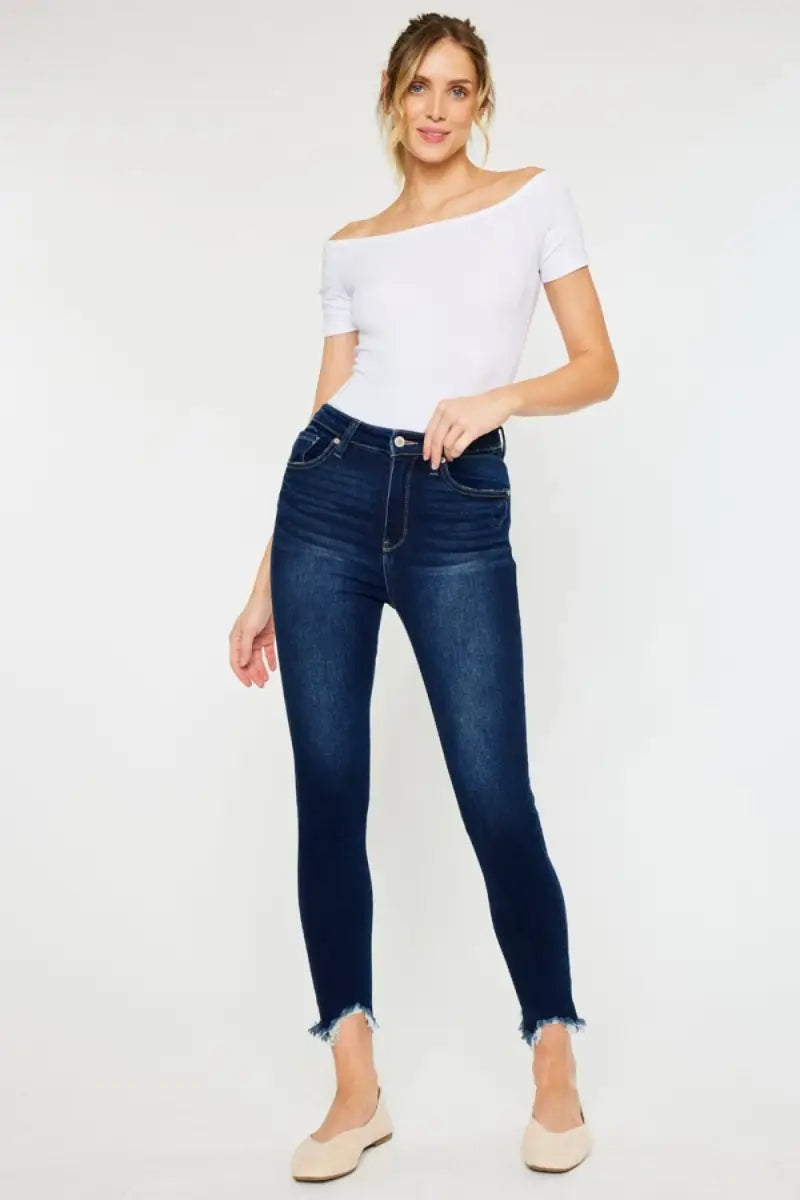 Full Size High Rise Frayed Ankle Skinny Jeans - Jeans - Kancan - Jeans & Denim