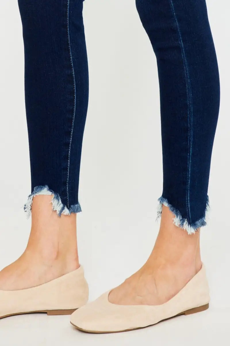 Full Size High Rise Frayed Ankle Skinny Jeans - Jeans - Kancan - Jeans & Denim