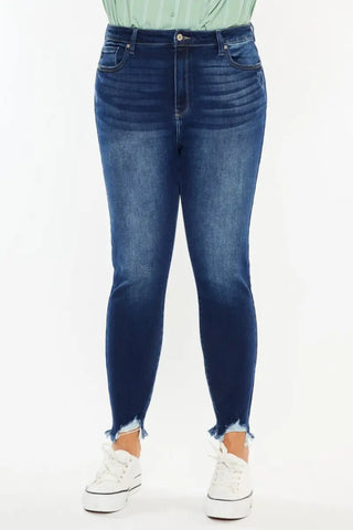 Full Size High Rise Frayed Ankle Skinny Jeans - Jeans - Kancan - Jeans & Denim