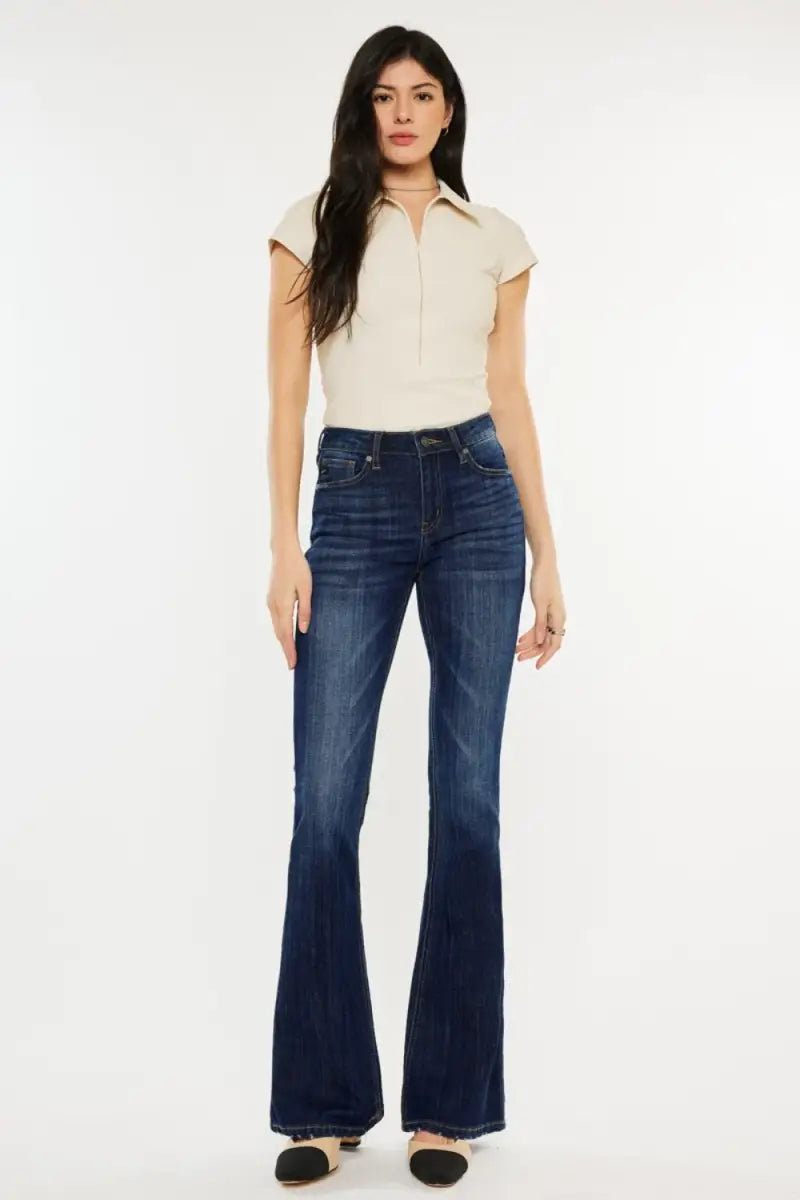 Full Size Mid Rise Slim Flare Jeans - Jeans - Kancan - Jeans & Denim