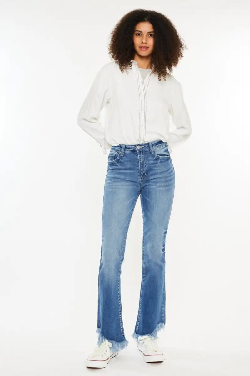 Medium / High Rise Frayed Hem Jeans - Jeans - Kancan - Jeans & Denim