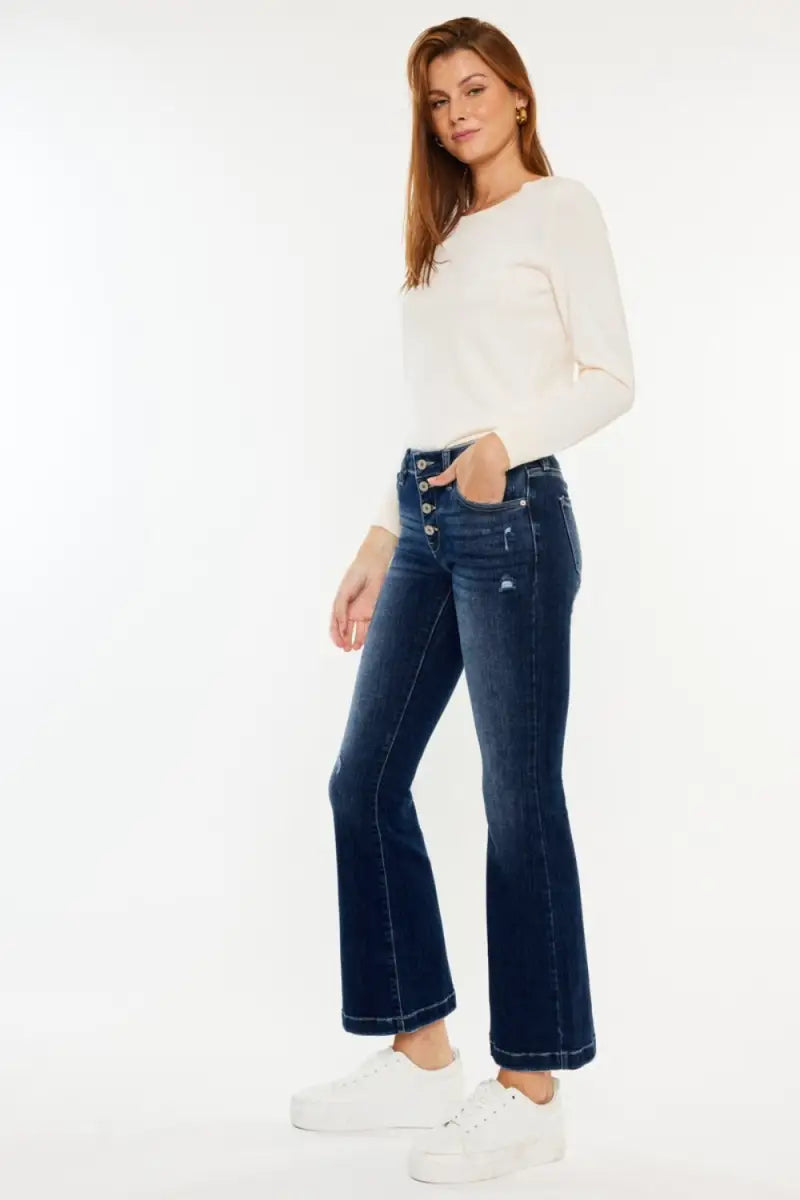 Mid Rise Button Fly Flare Jeans - Jeans - Kancan - Jeans & Denim