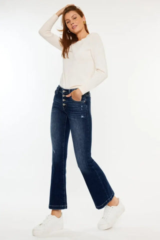 Mid Rise Button Fly Flare Jeans - Jeans - Kancan - Jeans & Denim