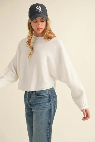 Round Neck Dolman Sleeve Cropped Sweater - Sweater - MABLE - Winter Collection