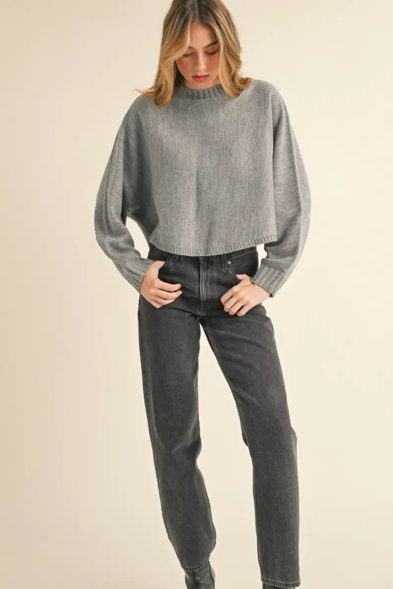 Round Neck Dolman Sleeve Cropped Sweater - Sweater - MABLE - Winter Collection