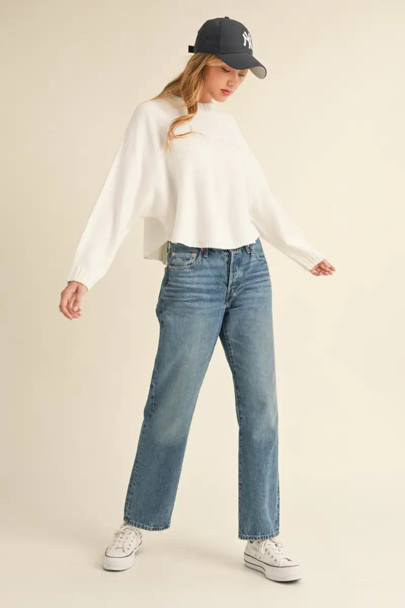 Round Neck Dolman Sleeve Cropped Sweater - Sweater - MABLE - Winter Collection