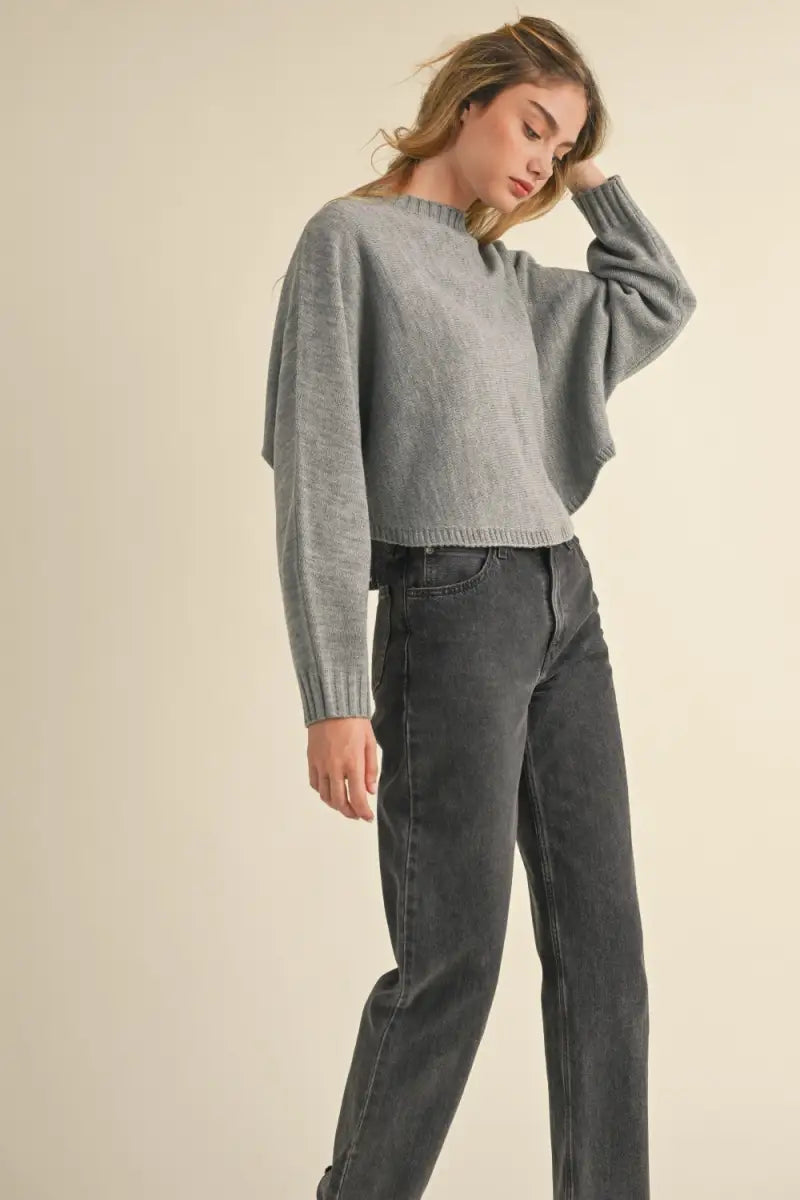 Round Neck Dolman Sleeve Cropped Sweater - Sweater - MABLE - Winter Collection