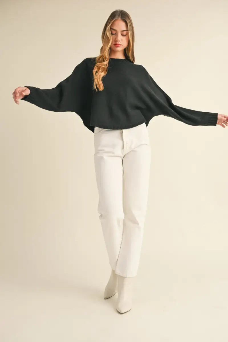 Round Neck Dolman Sleeve Cropped Sweater - Sweater - MABLE - Winter Collection