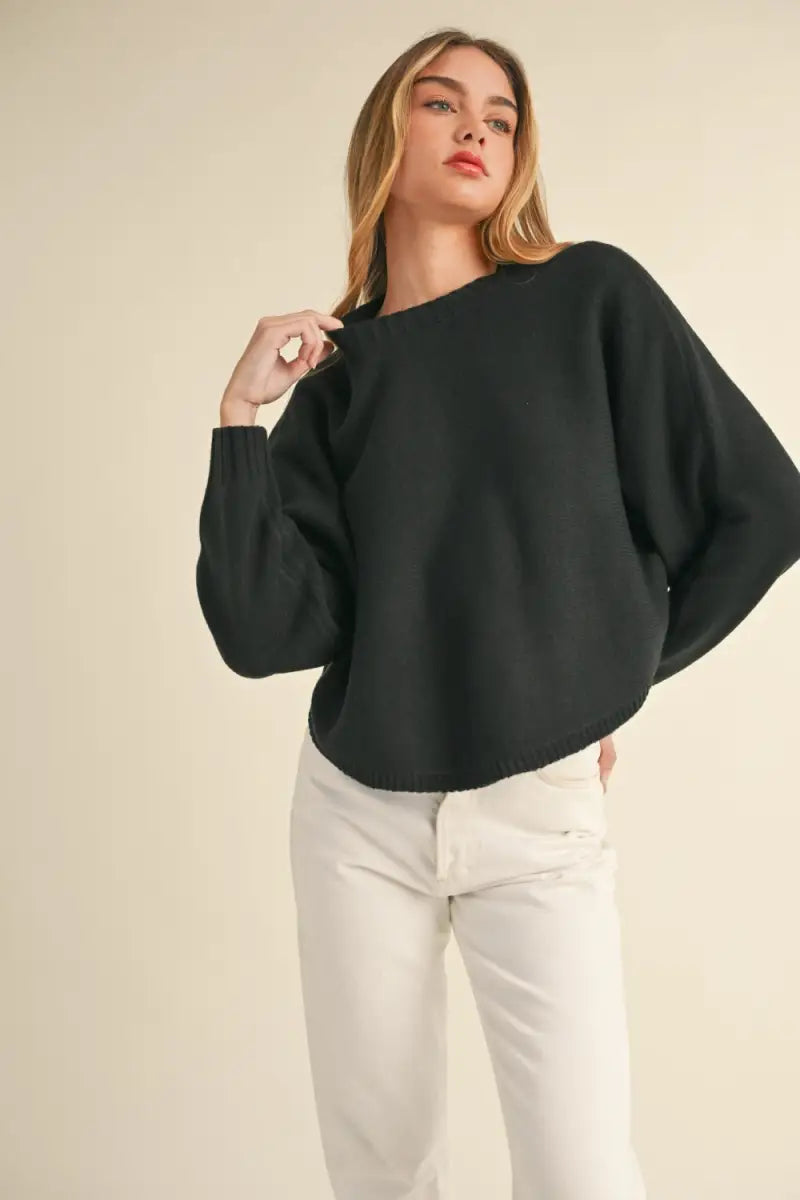 Round Neck Dolman Sleeve Cropped Sweater - Sweater - MABLE - Winter Collection