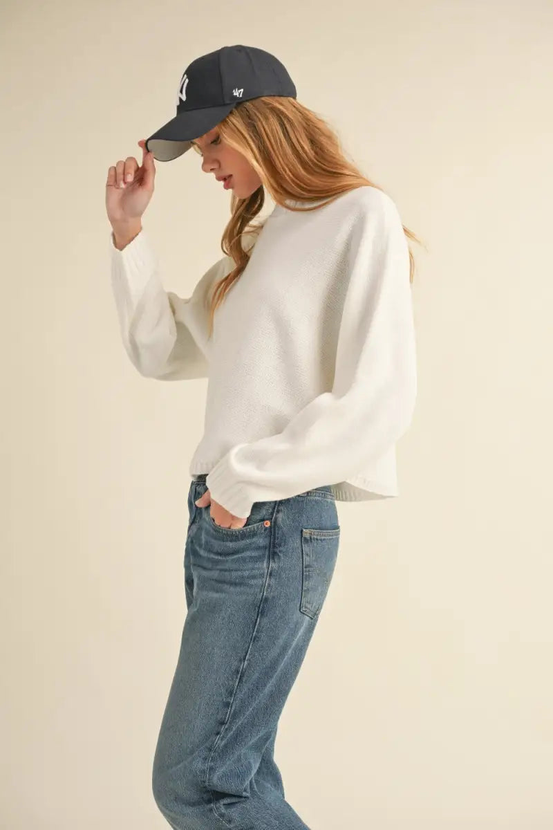 Round Neck Dolman Sleeve Cropped Sweater - Sweater - MABLE - Winter Collection