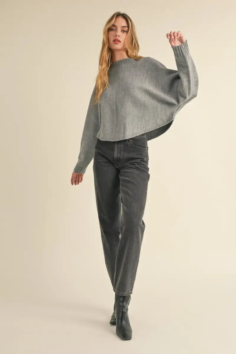 Round Neck Dolman Sleeve Cropped Sweater - Sweater - MABLE - Winter Collection