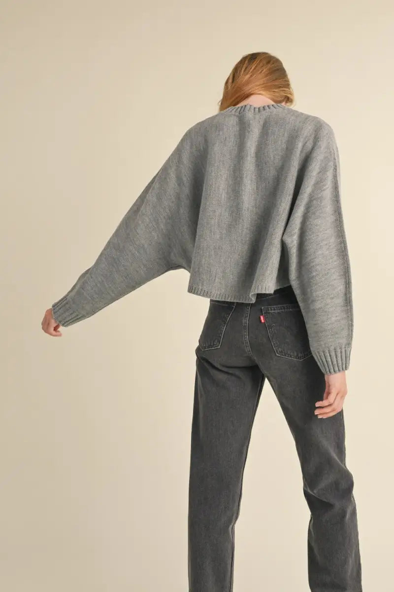 Round Neck Dolman Sleeve Cropped Sweater - Sweater - MABLE - Winter Collection