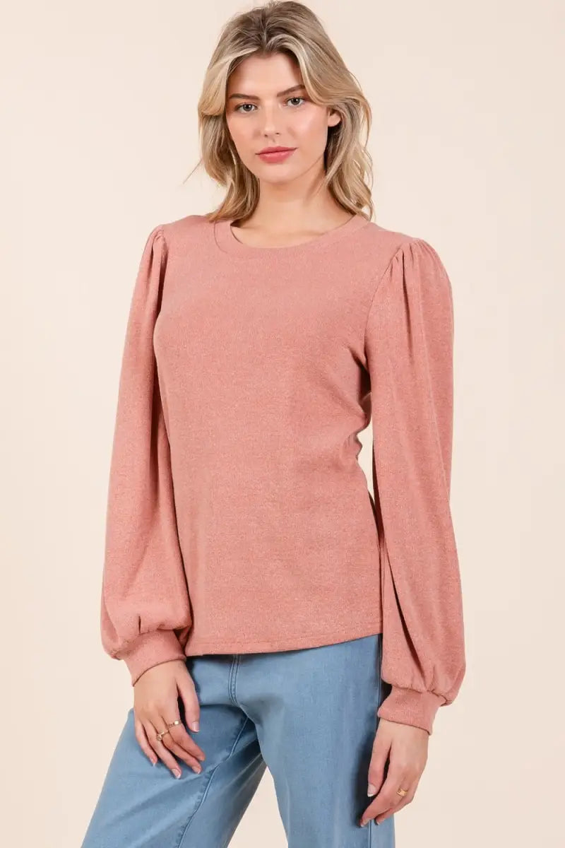 Round Neck Long Sleeve Rib Knit Top - Sweater - Mittoshop - Winter Collection