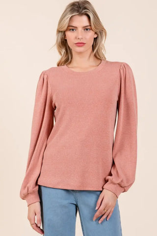 Round Neck Long Sleeve Rib Knit Top - Sweater - Mittoshop - Winter Collection