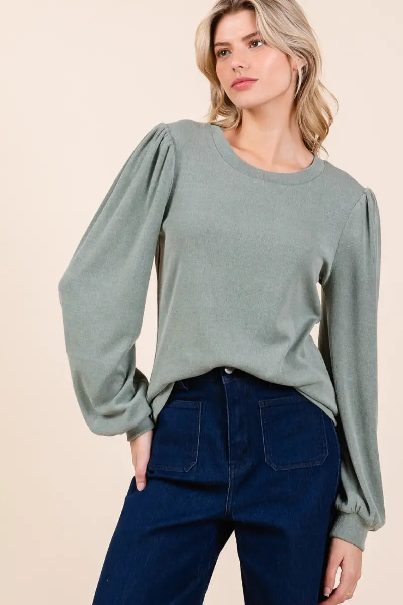 Round Neck Long Sleeve Rib Knit Top - Sweater - Mittoshop - Winter Collection