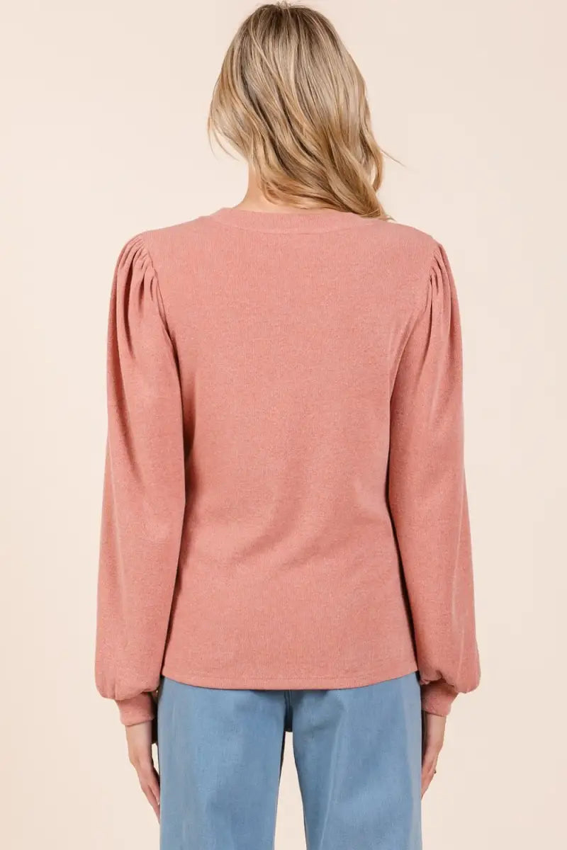 Round Neck Long Sleeve Rib Knit Top - Sweater - Mittoshop - Winter Collection