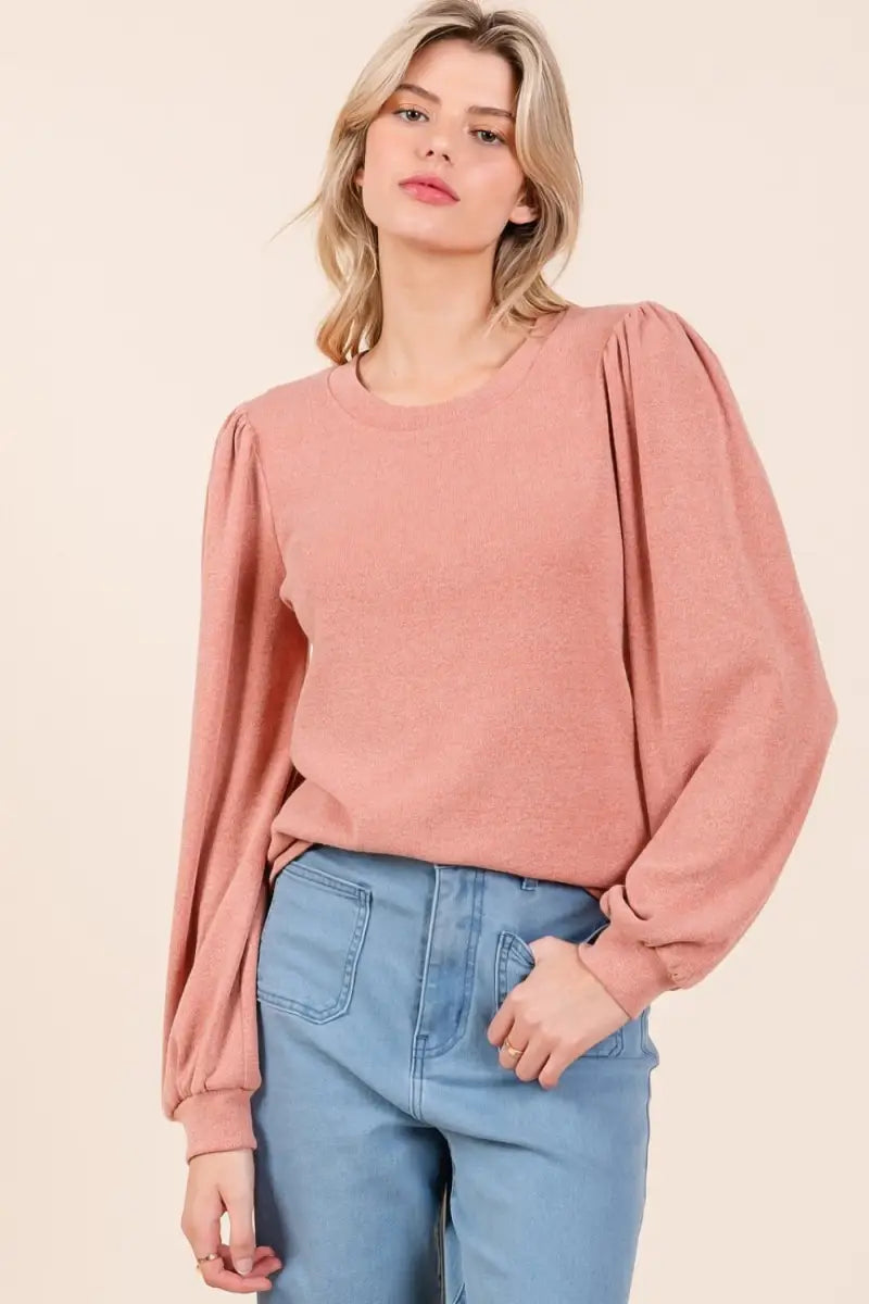 Round Neck Long Sleeve Rib Knit Top - Sweater - Mittoshop - Winter Collection