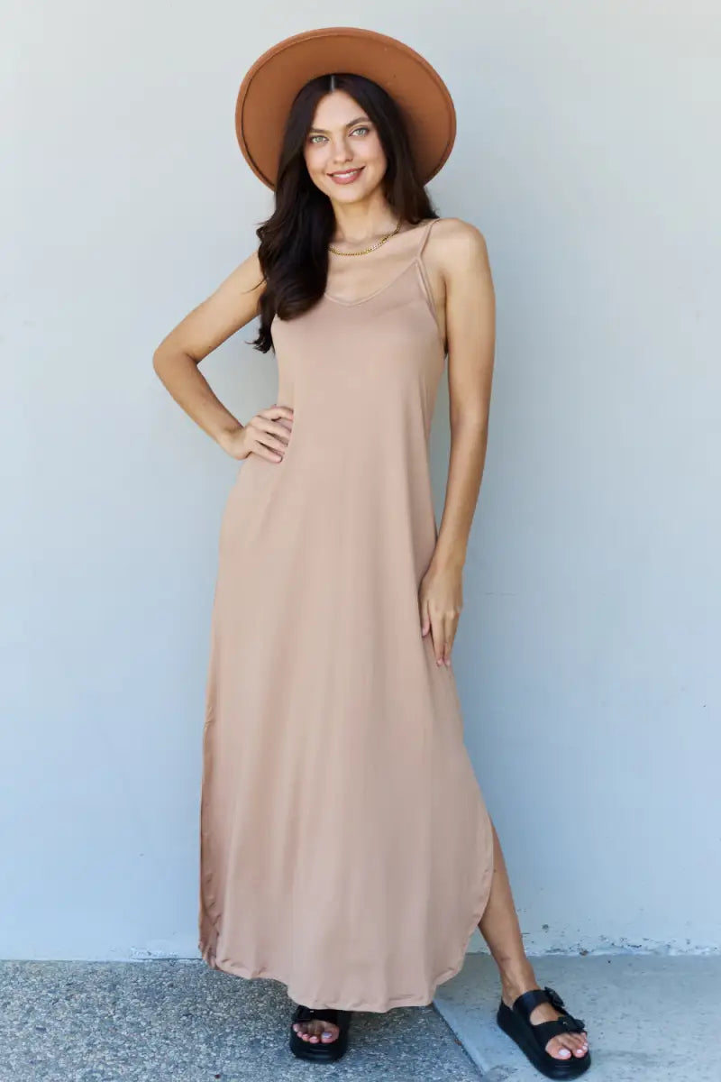 Camel / S - Ninexis Good Energy Full Size Cami Side Slit Maxi Dress in Camel - Dress - Ninexis - Dresses