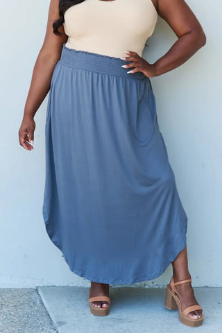 Doublju Comfort Princess Full Size High Waist Scoop Hem Maxi Skirt in Charcoal - Skirt - Ninexis - Bottoms