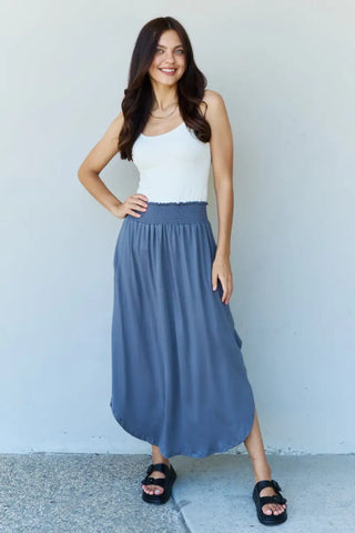 Doublju Comfort Princess Full Size High Waist Scoop Hem Maxi Skirt in Charcoal - Skirt - Ninexis - Bottoms