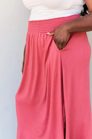 Doublju Comfort Princess Full Size High Waist Scoop Hem Maxi Skirt - Skirt - Ninexis - Bottoms