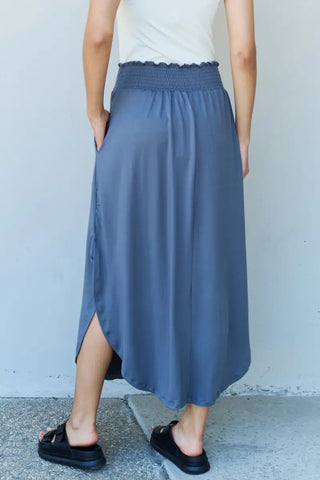 Doublju Comfort Princess Full Size High Waist Scoop Hem Maxi Skirt in Charcoal - Skirt - Ninexis - Bottoms