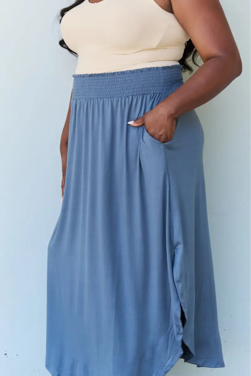 Doublju Comfort Princess Full Size High Waist Scoop Hem Maxi Skirt in Charcoal - Skirt - Ninexis - Bottoms