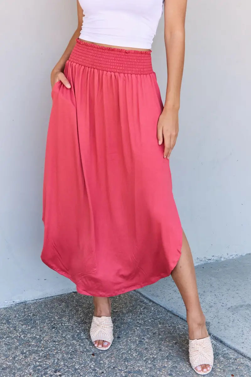 Doublju Comfort Princess Full Size High Waist Scoop Hem Maxi Skirt - Skirt - Ninexis - Bottoms