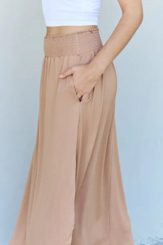 Doublju Comfort Princess Full Size High Waist Scoop Hem Maxi Skirt in Tan - Skirt - Ninexis - Bottoms