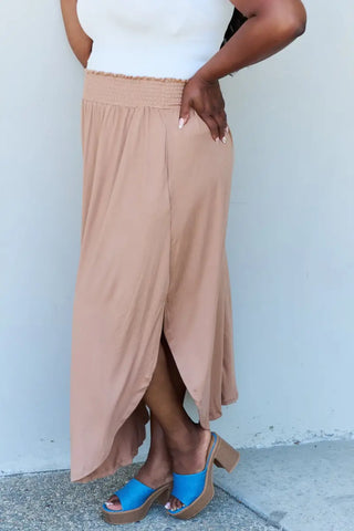 Doublju Comfort Princess Full Size High Waist Scoop Hem Maxi Skirt in Tan - Skirt - Ninexis - Bottoms