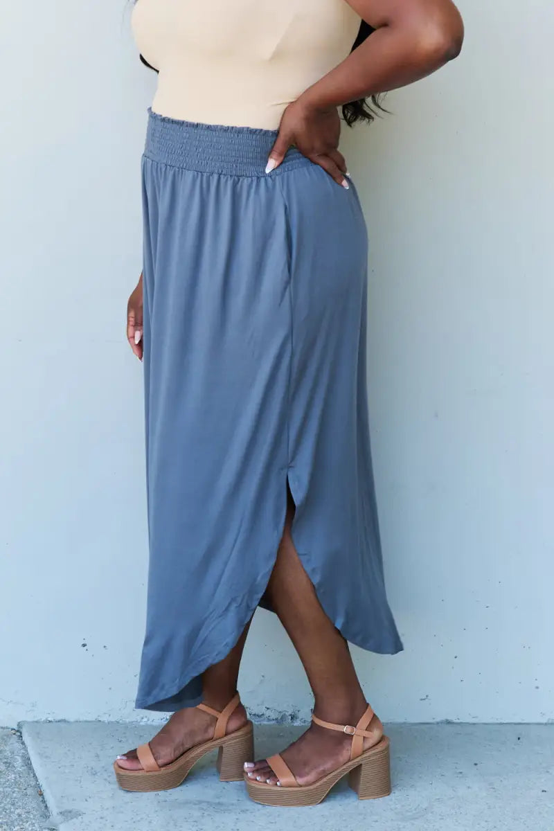 Doublju Comfort Princess Full Size High Waist Scoop Hem Maxi Skirt in Charcoal - Skirt - Ninexis - Bottoms