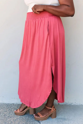 Doublju Comfort Princess Full Size High Waist Scoop Hem Maxi Skirt - Skirt - Ninexis - Bottoms