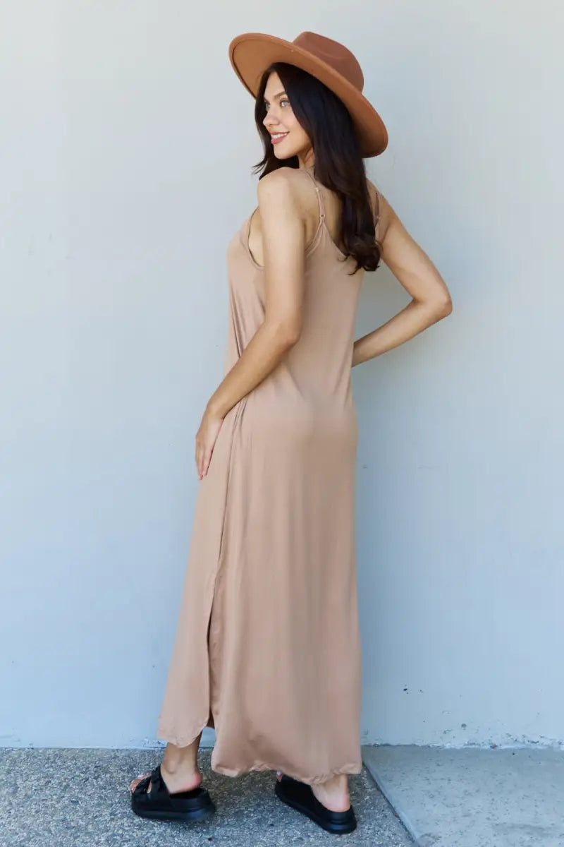 Ninexis Good Energy Full Size Cami Side Slit Maxi Dress in Camel - Dress - Ninexis - Dresses