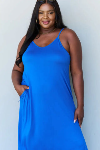 Ninexis Good Energy Full Size Cami Side Slit Maxi Dress in Royal Blue - Dress - Ninexis - Dresses