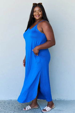 Ninexis Good Energy Full Size Cami Side Slit Maxi Dress in Royal Blue - Dress - Ninexis - Dresses