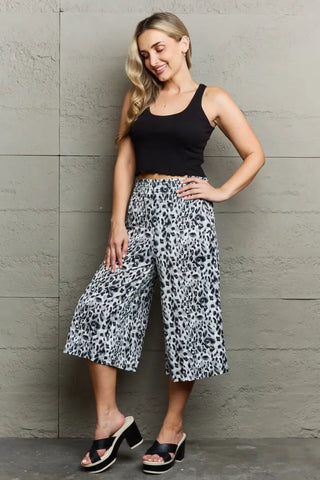 Leopard High Waist Flowy Wide Leg Pants with Pockets - Pants - Ninexis - Bottoms