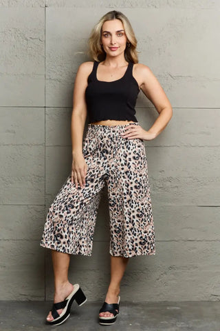 Leopard High Waist Flowy Wide Leg Pants with Pockets - Pants - Ninexis - Bottoms