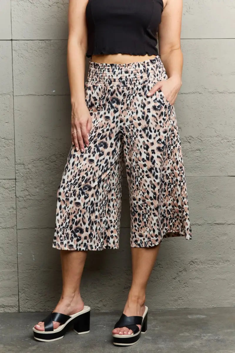 Leopard / S - Leopard High Waist Flowy Wide Leg Pants with Pockets - Pants - Ninexis - Bottoms