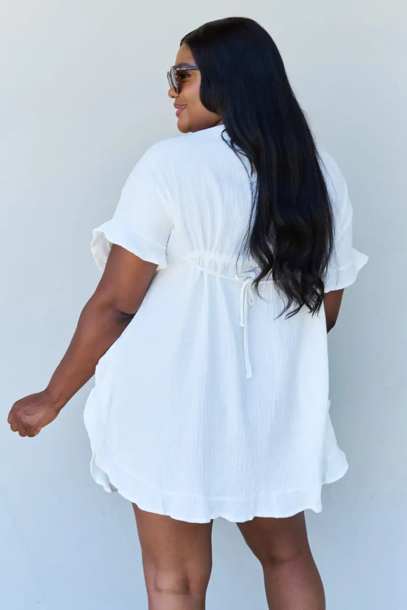 Out Of Time Full Size Ruffle Hem Dress with Drawstring Waistband in White - Dress - Ninexis - Dresses