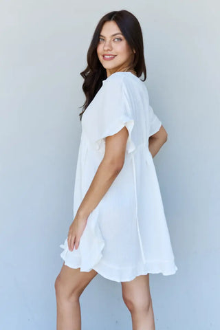 Out Of Time Full Size Ruffle Hem Dress with Drawstring Waistband in White - Dress - Ninexis - Dresses