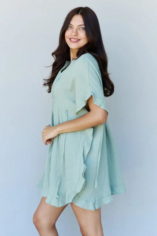 Out Of Time Full Size Ruffle Hem Dress with Drawstring Waistband in Light Sage - Dress - Ninexis - Dresses