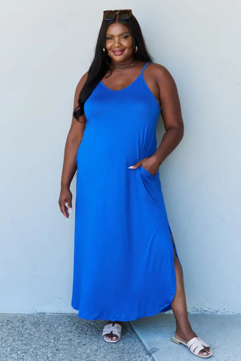 Royal Blue / S - Ninexis Good Energy Full Size Cami Side Slit Maxi Dress in Royal Blue - Dress - Ninexis - Dresses