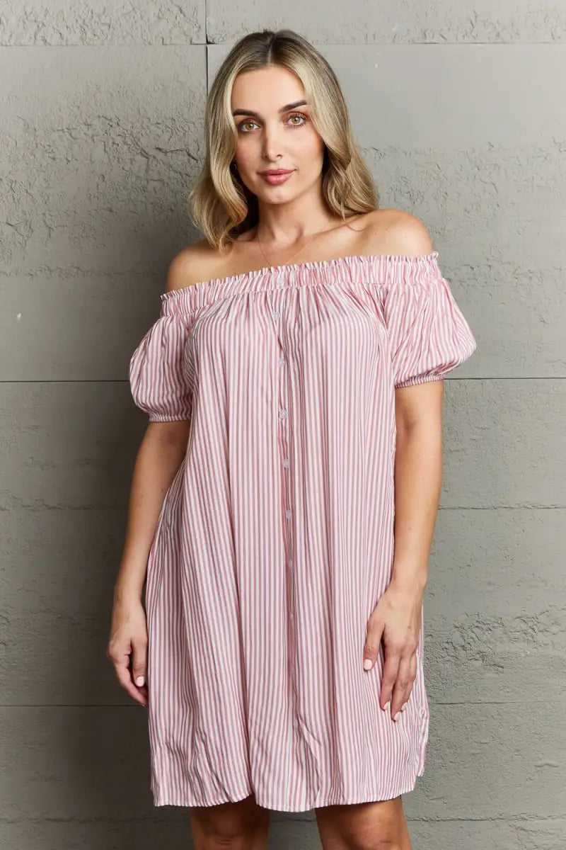 Stripe / S - Show Compassion Off The Shoulder Mini Dress - Dress - Ninexis - Dresses