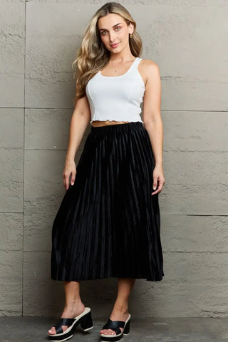 Black / One Size - Accordion Pleated Flowy Midi Skirt - Skirt - Ninexsis - Bottoms