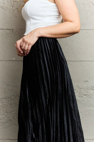 Black / One Size - Accordion Pleated Flowy Midi Skirt - Skirt - Ninexsis - Bottoms